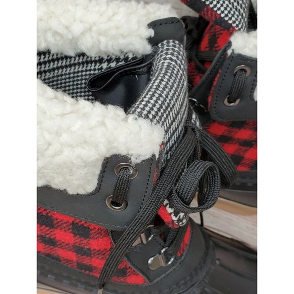 Nature Soft Comfortable Black Red Plaid Faux Fur Rain Snow Boots Cozy Size 8M - Picture 11 of 12